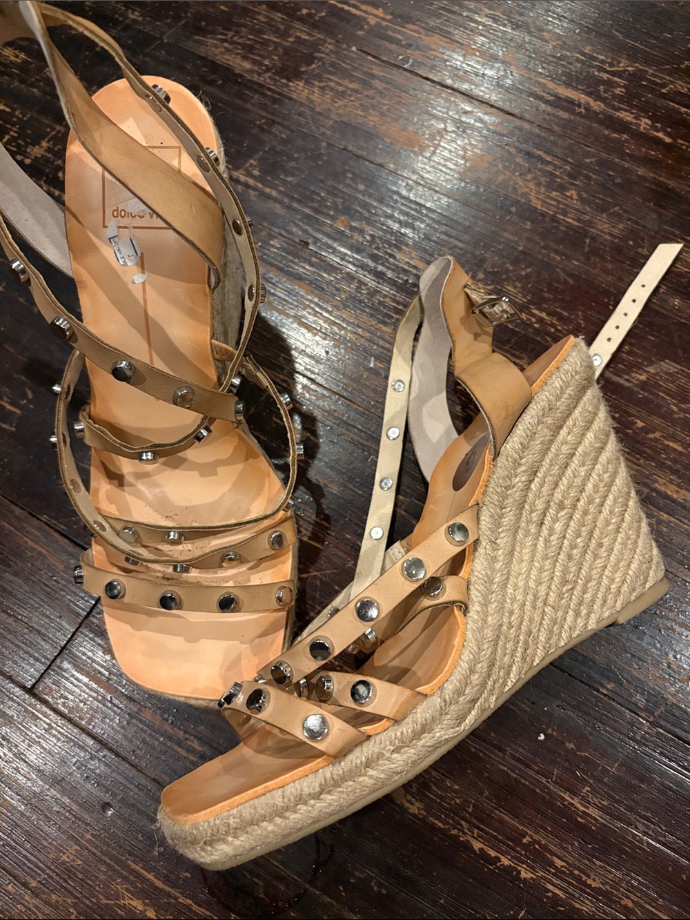 Studded Tan  Wedge Sandals - Women size 8